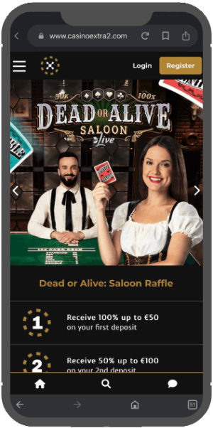 capture d'&eacute;cran casino extra version mobile