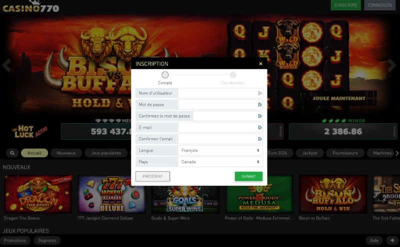 Inscription sur casino770