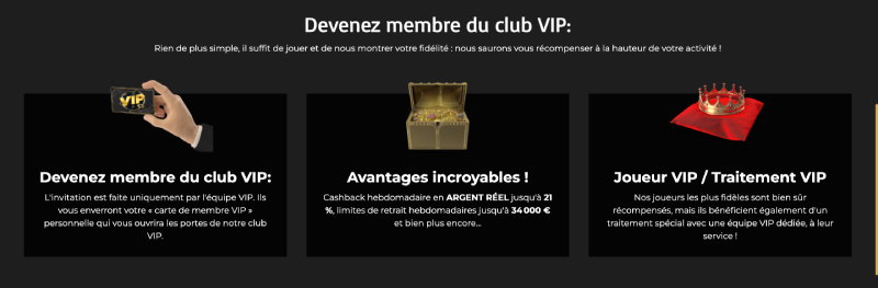 capture d'&eacute;cran club vip casino extra