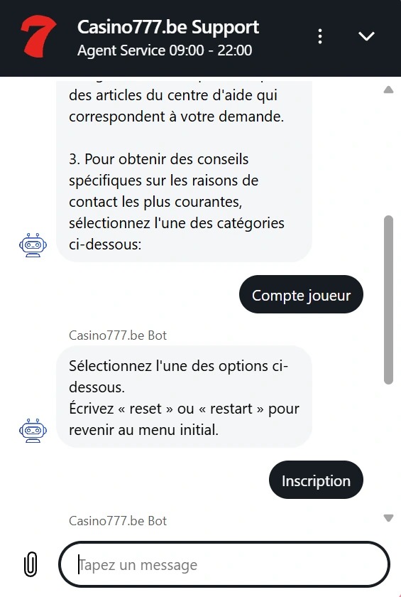 capture decran service client casino777 be