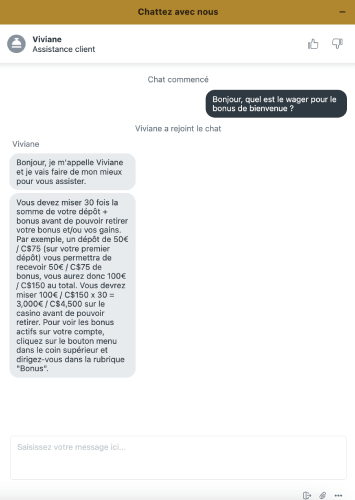 capture d'&eacute;cran support client casino extra
