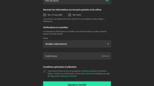 inscription sur bet365 casino étape3