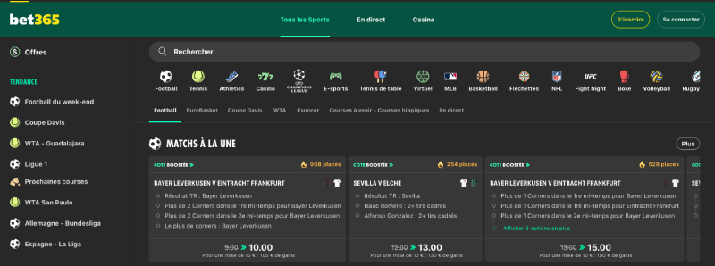 les paris sportifs sur bet365 casino