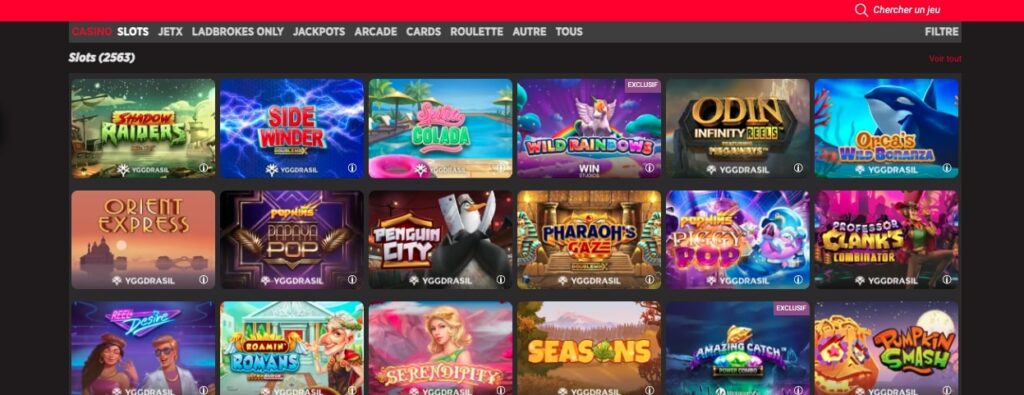 capture d'écran ludothèque ladbrokes
