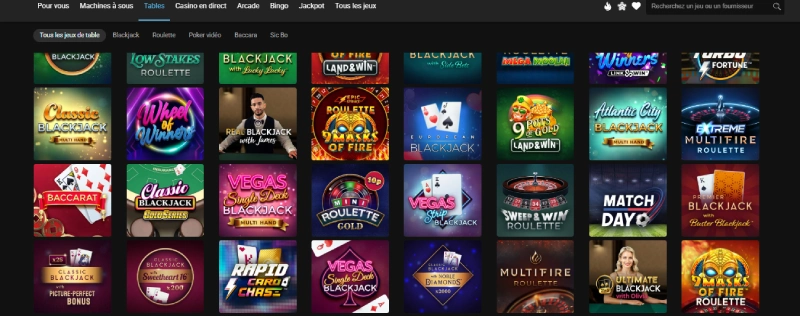 les jeux de tables de all slots casino