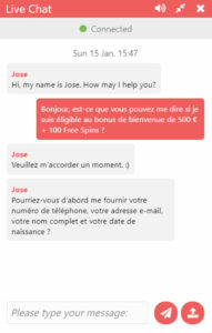 capture d'écran stakes casino live chat