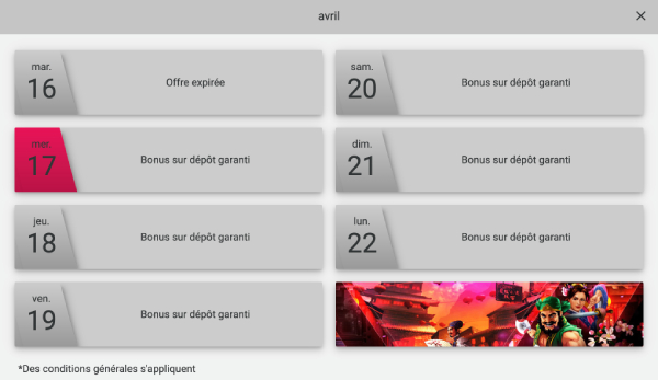capture d'écran spin casino promotions
