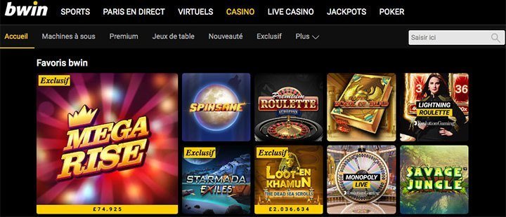 page d'accueil Bwin