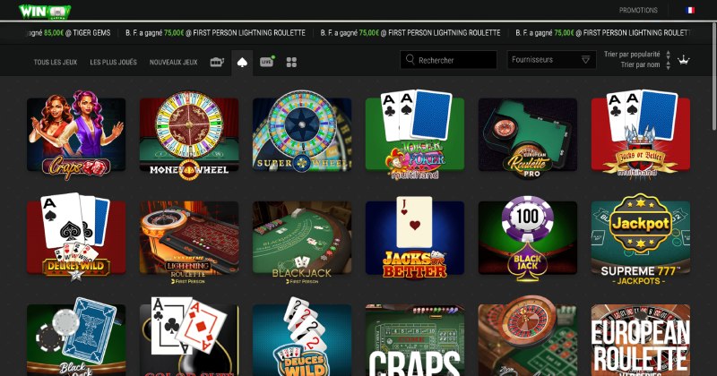 capture d'écran jeux de table winoui casino