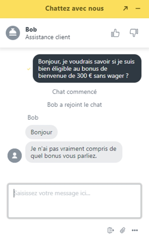 capture d'écran live chat monte cryptos casino