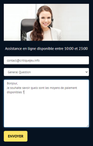 capture d'écran service client mail viggoslots casino