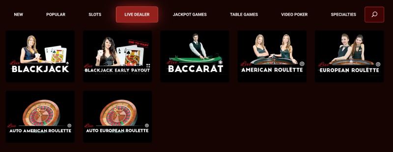 capture d'&eacute;cran bovegas casino jeux live