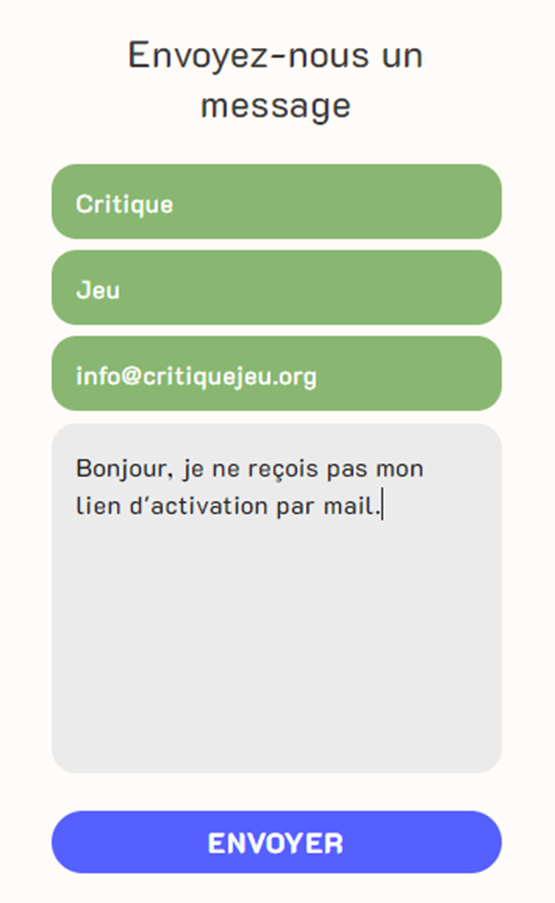 capture d'écran formulaire contact banzai slots