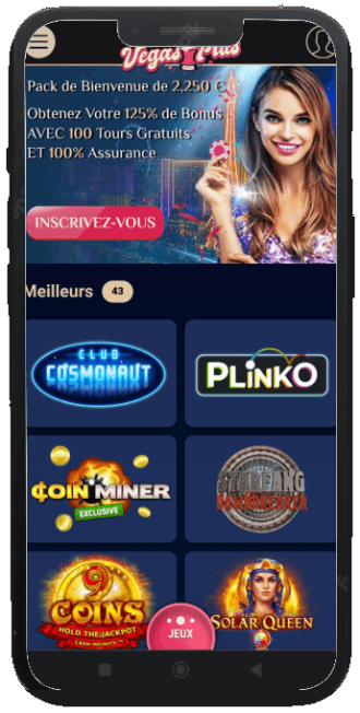 capture d'écran version mobile vegas plus