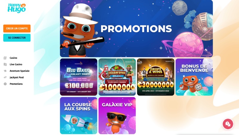 capture d'écran promotions bonus happy hugo casino