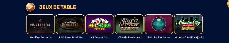 jeux de table sur yukon gold casino