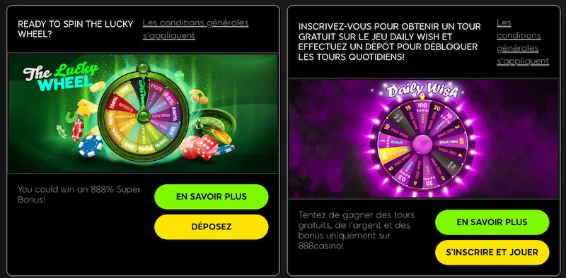 Capture d'&eacute;cran des autres promotions sur 888 Casino