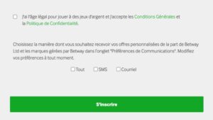 capture d'&eacute;cran finalisation inscription betway casino