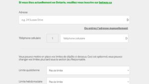 capture d'&eacute;cran inscription coordonnees betway casino