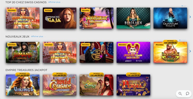 capture d'écran jeux de casino swisscasinos