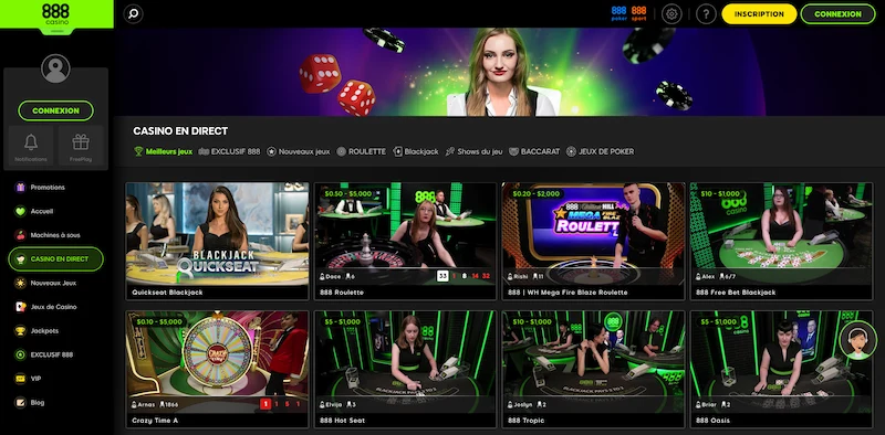 Capture d'écran des jeux en direct sur 888 Casino