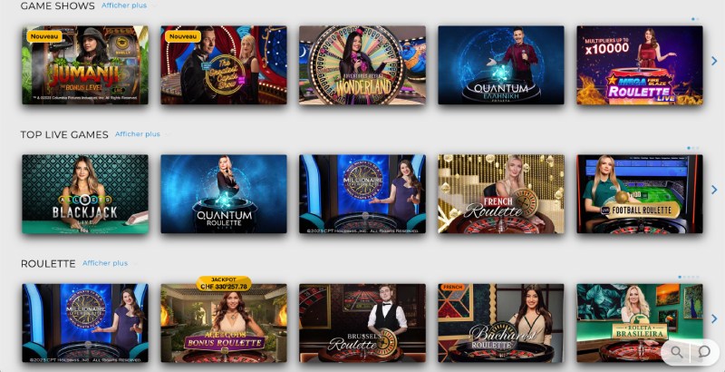 capture d'écran live casino swisscasinos