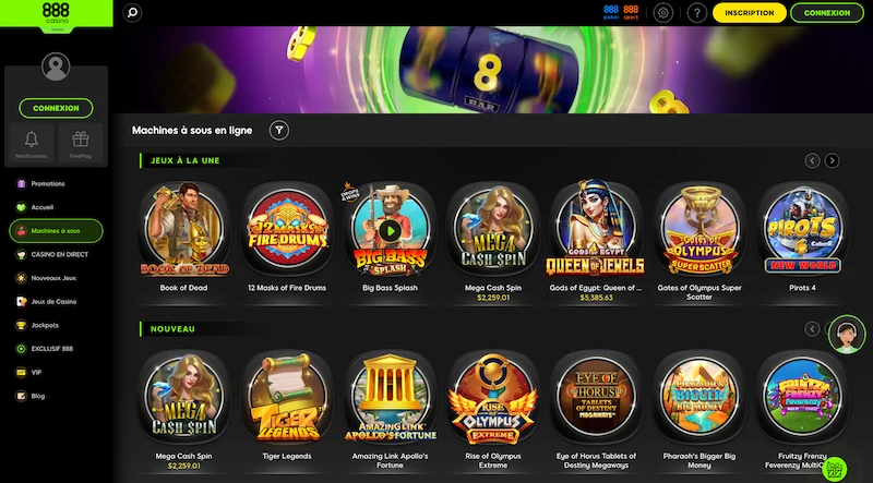 Capture d'écran des machines à sous sur 888 Casino