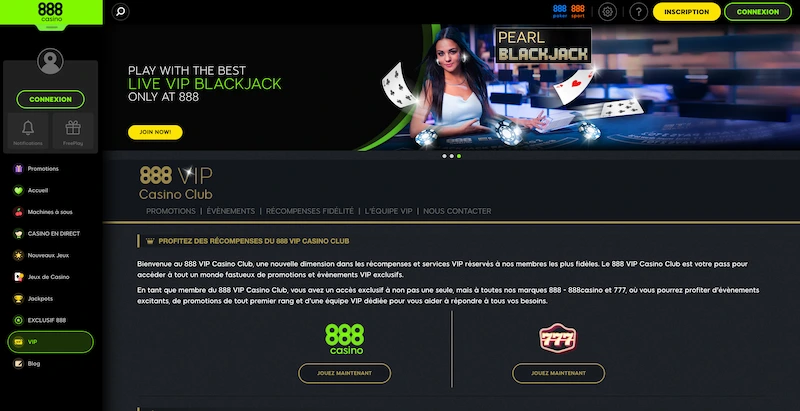 Capture d'écran du programme VIP sur 888 Casino