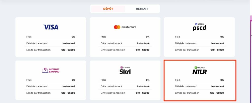 capture d'écran méthode de paiement neteller
