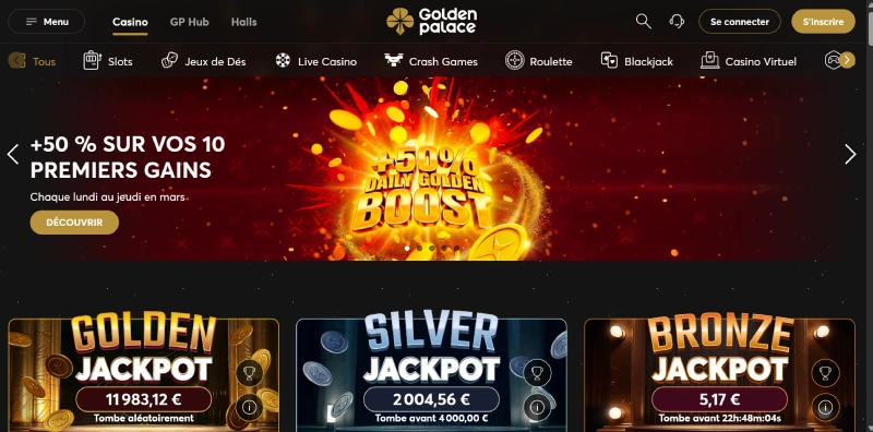 capture decran accueil du casino golden palace