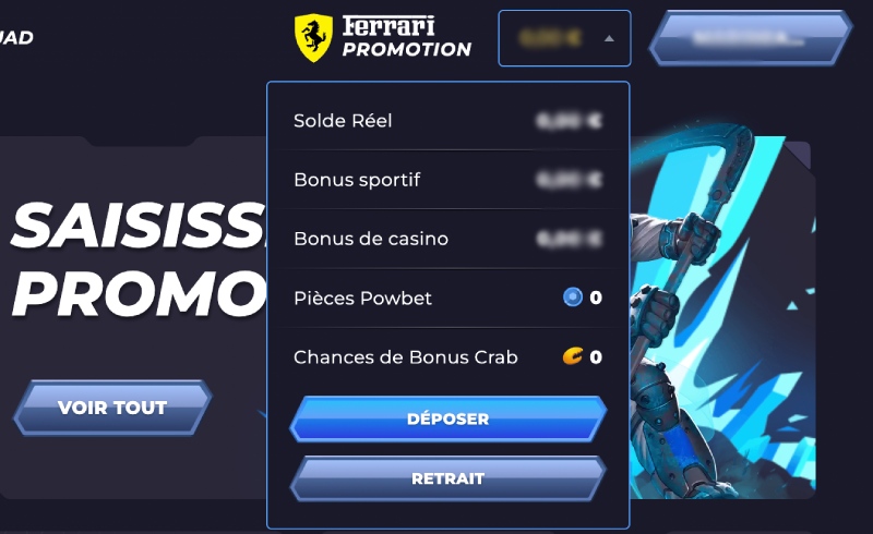 capture d'&eacute;cran d&eacute;p&ocirc;t powbet
