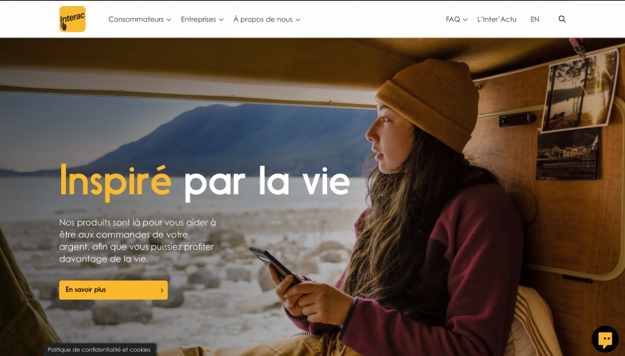 capture d'écran interac page daccueil