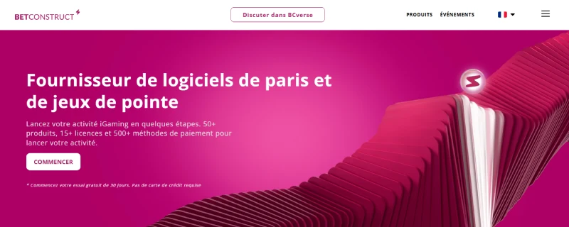 Capture d'écran de la page d'accueil de BetConstruct