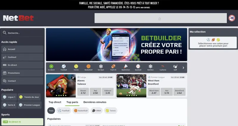 capture d'écran page d'accueil netbet