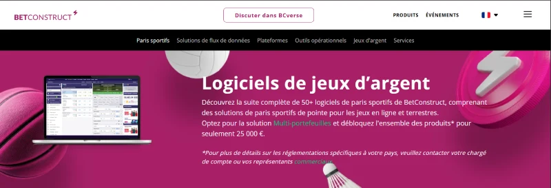 Capture d'écran des solutions pour les casinos en ligne de BetConstruct