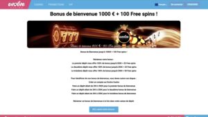capture d'&eacute;cran bonus bienvenue evolve casino