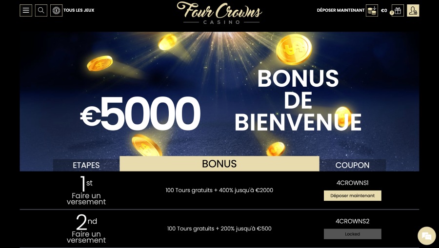 capture d'écran bonus de bienvenue 4crowns casino