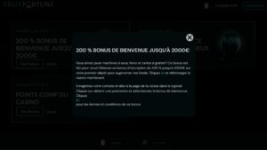 capture d'&eacute;cran bonus de bienvenue true fortune casino