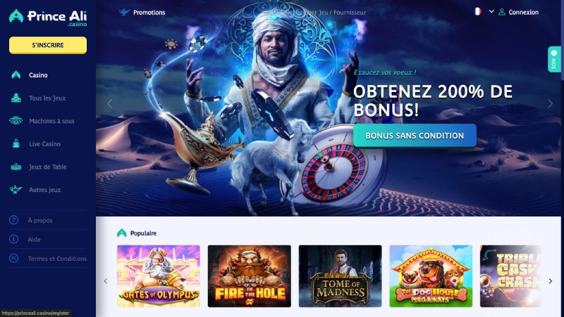 capture d'écran page d'accueil prince ali casino
