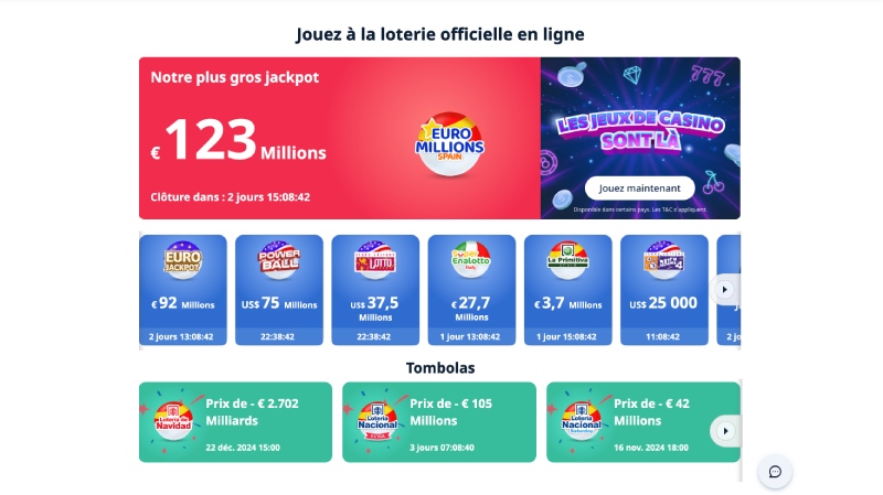 capture d'écran thelotter casino jeux