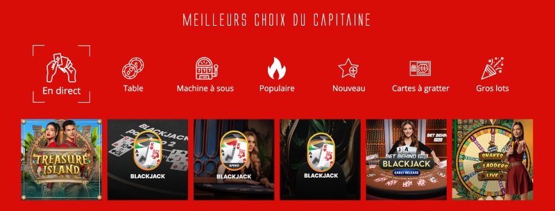 capture d'&eacute;cran captain spins casino jeux live