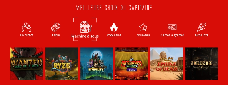 capture d'&eacute;cran captain spins casino machines a sous