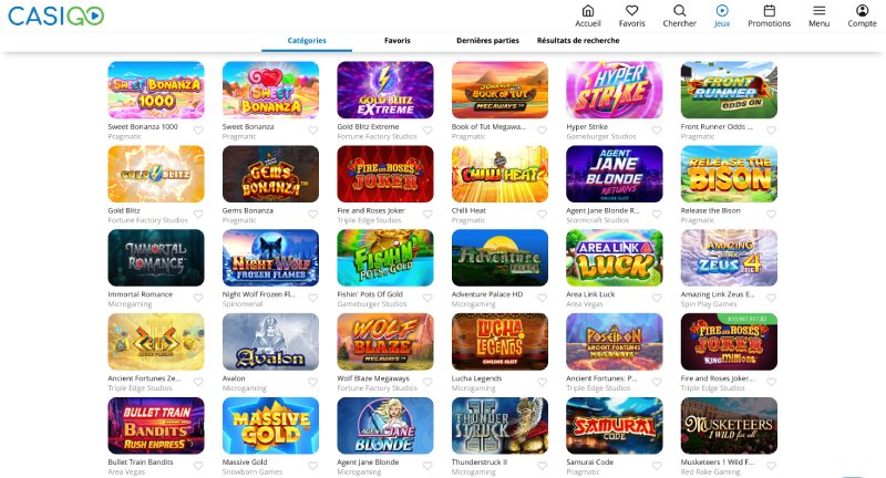 capture d'écran casigo jeux de casino