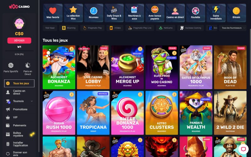 capture d'&eacute;cran woo casino jeux de casino