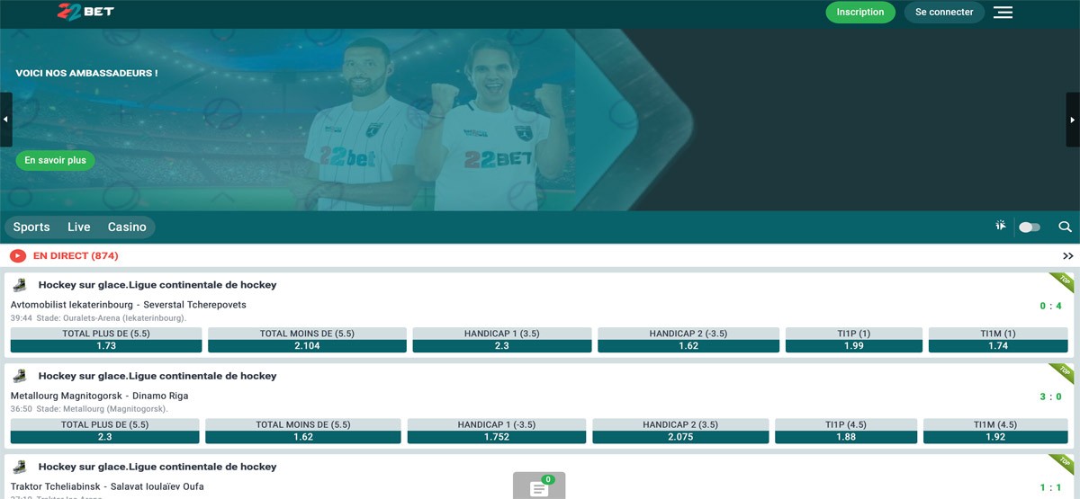 accueil 22bet