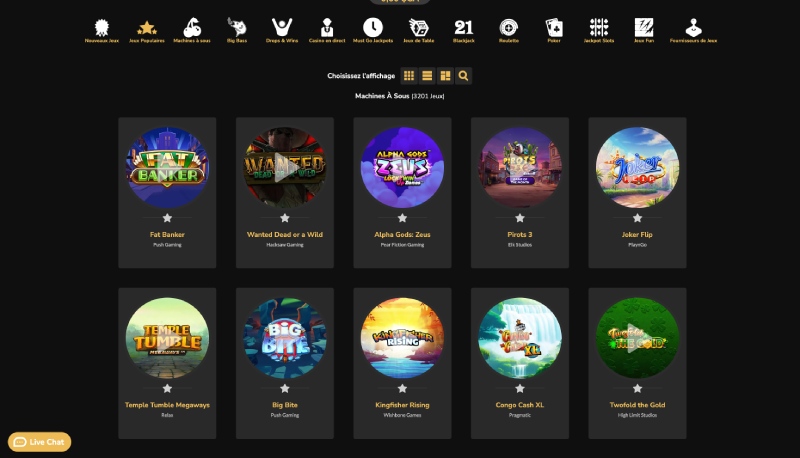 capture d'&eacute;cran jackpot village casino jeux de casino