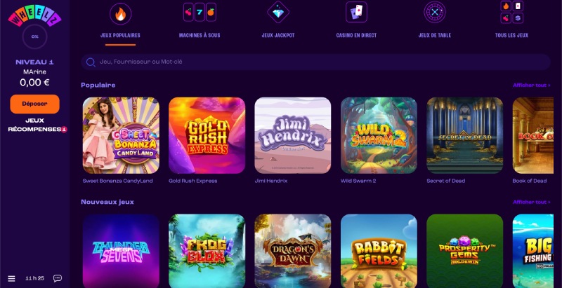 capture d'&eacute;cran wheelz casino jeux de casino