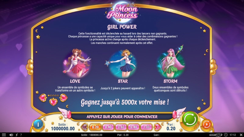 capture d'écran fonctionnalités moon princess