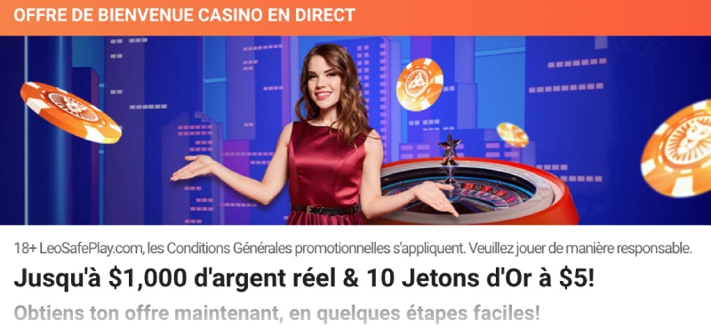 capture d'écran leovegas casino bonus bienvenue en direct