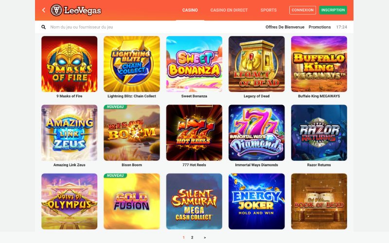 capture d'écran leovegas casino jeux de casino